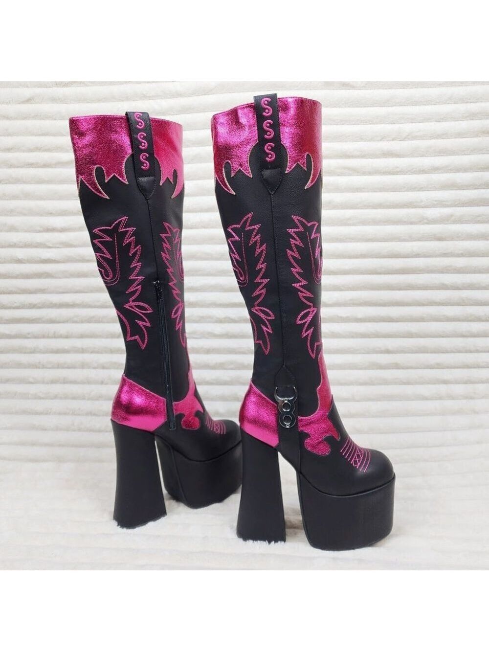 Free Your Mind Western Designed Platform Chunky Heel Knee Boots Festival Gothic